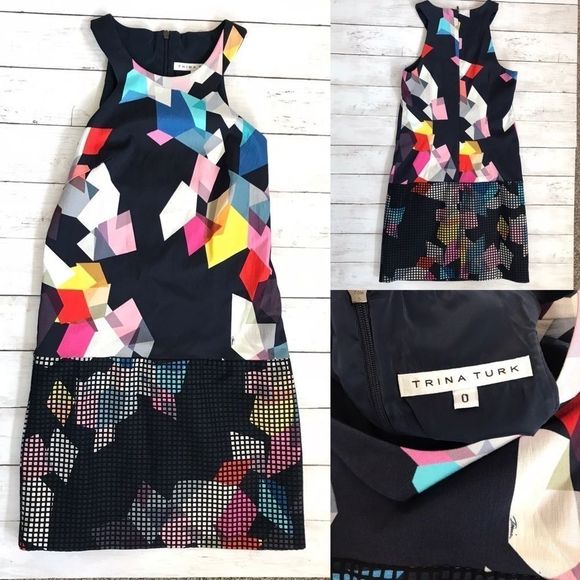 🆕 TRINA TURK size 6 & 0 Aptos confetti faille dress pink blue yellow ora… - Picture 8 of 12